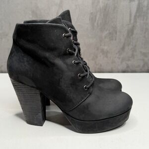 Rag & Bone Raspy Platform Ankle Boots Womens 7.5 Black Lace Up Chunky Heel Edgy